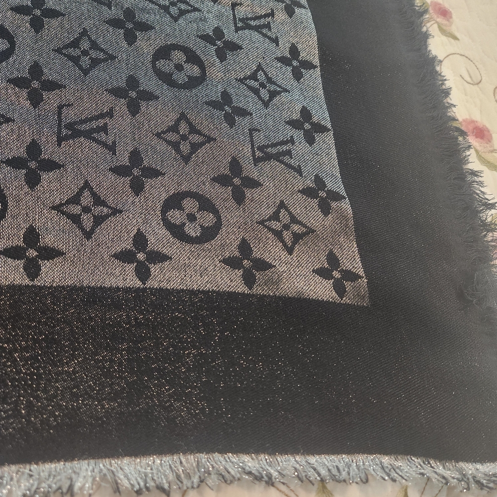 Louis Vuitton Black and Gray Monogram Scarf